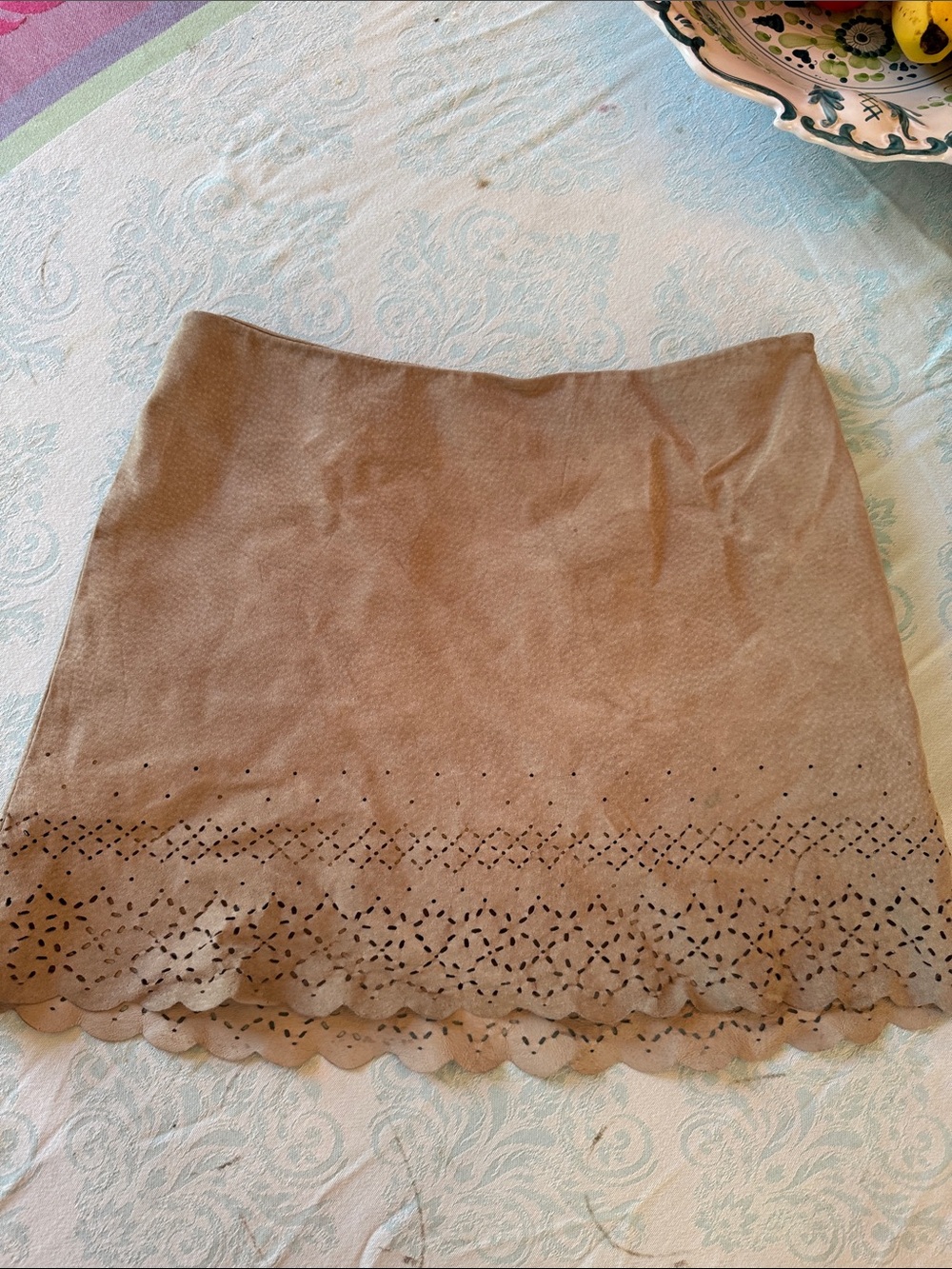 Express Taupe Scalloped Hem Mini Skirt